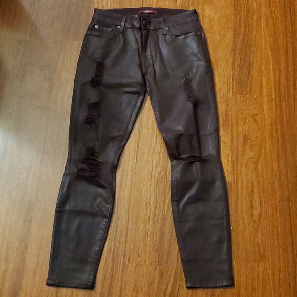 7 For All Mankind Waxed Distressed Women's Skinny Brown Pants - Size 27 - Picture 1 of 13